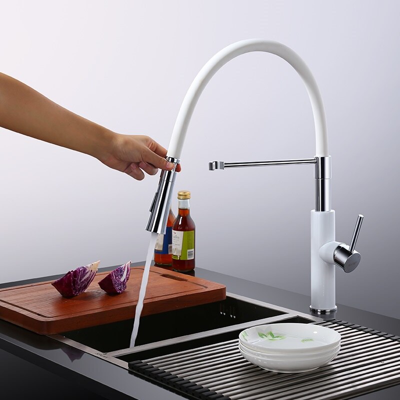   Ȳ ֹ   ̴ й  ֹ ũ  /Fashionable White brass kitchen faucet Single Handle Pull Out Sprayer Bar Kitchen Sink Faucet